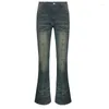 Frauen Jeans Vintage Stiefel Schnittflare Hosen Denim Nietkernmetalldekoration Delesse