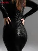 Swobodne sukienki eleganckie czarne O. proste seksowne wysokiej talii See Through Dress Women 2024 Streetwear Zipper długa wiosna