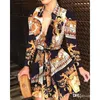 2023 Spring Casual Dresses Plus Size 3XL Women Lace Up Button Down Chain Printed Lapel Neck Party Dress Sexig Bandage kjol Casual kjol