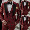 3 Pieces Wedding Tuxedos Checkered Blazer Peaked Lapel Single Breasted Vest Pockets Customize Coat Vest Pants Fashion Prom Party Occasions Tailored Exquisite