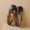 Scarpe casual fedonas tacchi bassi vintage donne pompe tosegonistiche vere in pelle vera di piedi quadrate lavorano primavera estate donna retrò