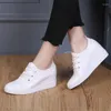 Casual Shoes Women Cow Leather Fashion Sneakers Height Increasing Lace Up Round Toe Loafers Mid Heel Trainer Boots Party