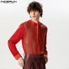Chemises décontractées pour hommes Tops de mode de mode Incerun Mens Flash Fabric Ribbon Design Streetwear mâle entièrement mâle Blouse à manches longues S-5XL