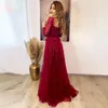 Sukienki imprezowe Czerwony Tiul Evening for Women Glitter cekinowany 2024 Formalne suknie balowe wysokie rozłam długie rękawy luksusowe dubajskie vestidos