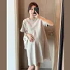 Maternity Dresses Korean plus size pregnant woman dress solid color short sleeved loose casual O-neck elastic shirt mini Q240427