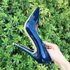 Dress Shoes Women Navy Blue Patent Pumps Low Cut Pointy Toe Stilettos Elegant Ladies Formal Slip On High Heels Fashion