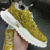 Casual Shoes Authentic Real True Leather Gold Color Male Chic Serpentine Sneakers Genuine Exotic Men's Lace-up Flats