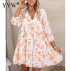 Casual Dresses Fairy Elegant Women Fall Dress For 2024 Print Long Sleeve V Neck Vestidos Vacation Party Ladies Girls Frock Femme Costume