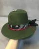 Etnik Stil Yeşil Geniş Buz Fedora Şapkası 100 Yün Kadınlar Happ Hats Panama Şapkası Türban kurdele ile Ezilmiş Porkpie Style8024696