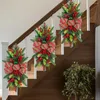 Decoratieve bloemen Winter Kerstmiskrans swag glanse kerstdecoratie trap krans met lichte touw muurraam hangend ornament voor thuis