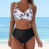 Swimwear féminin Femmes High Waited Bikini Sexy Push Up Two Piece Nutor Suite Retro Retro Retro Rucched Patchwork Female Bikinis Set