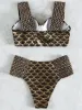 Set Metallic Stitch Strape Bikini 2023 Kvinnor PRUT UP GOLDED PRINT SWIMSUIT Kvinnlig hög midja Badkläder Badare Baddräkt strandkläder