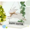 Decorative Figurines Wall Hanging Wooden Plaque Sign Cute Happy Easter Ornament Farmhouse