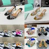 Aquazzura Rhinestone PVC Mules Slipper Stiletto Heel Flat Sandals Crystal Open Toes High Heels Shoes Schoenen Womens Luxury Designer Slipper Muller Flat Slippers