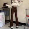 Jeans pour femmes vintage haute taille flare femme coréen décontracté y2k streetwear brun pantalon femelle