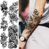 Transfert de tatouage noir Rose Fleur de rose Tatouages temporaires pour femmes adultes fille pivoine réaliste