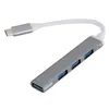 Typ-C till 4-port USB-nav Aluminiumlegering Splitter USB3.0HUB Höghastighetsöverföring för Computer Mobile Phone Mouse Connection