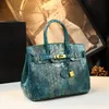 Python 2024 Pattern Genuine Leather Womens Bag Lock Buckle Large Capacity Middle Aged Mom Handbag