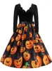 Abiti casual 2024 Abito da cranio vintage Abito di Halloween per donne Eleganti maniche lunghe retrò 50s da ballo di fine anno costumi da ballo costumi