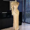 Party Dresses One Shoulder Champagne Evening Long High Neck Mermaid Formell Dubai Kaftans Crystals Plus Size Prom Gowns Robe
