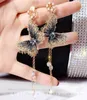 2019 New Fashion Women Pearl Earrings Embroidery Butterfly Crystal Long Tassel Drop Dangle Earrings Jewelry for Girls Gift1034141