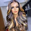 Baby Hair Greatremy Peruvian Lace Wigs Wig Body Wave Highlight 1B/427 Ombre Color 360 HD Transparent Front Human Hair 180 Density