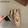 Suojialun Spring Women Soft Flats Fashion Round Toe Sluperow Slip on Mary Jane Shoes Soft Sole Outdoor Dress Ballerinas 240425