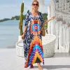 Couverture de Bohemian Printed Femmes Robe de plage Costume de baignade Bikini Cover Up Summer TUNIC POUR FEMME BEACHWEAR Robe de Page Kaftan