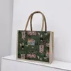 Fashion shopper tote bag horizontal printed canvas handbag woman luxury handbag canvas linen Beach big Travel shopping bag09