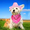 Hundkläder Bekväm Pet Cowboy Hat Western Costume Justerbar Buckle Set Bandana för små