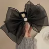 Hårklämmor Barrettes Big Water Diamond Chiffon Claw Clip Hair Bow Black Tyg Ribbon Flower Rose Female Accessories