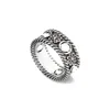 Anello di design retrò classico anelli doppi g per donne uomini hip hop punk in stile 925 anello d'argento artigianato teschio designer di gioielli anello moissanite