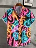 Mäns t-shirts herr neon tryckt lapel knapp avslappnad kortärmad herre sommar hawaiian skjorta herr street kläder j240426