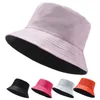 Wide Brim Hats Bucket Summer unisex bucket cap cotton folding womens outdoor sun protection solid color fishing beach Q240427