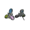 Stud Earrings Delicate Three Tone Moonstone Mixed Colorful Jewelry Black Metal Pink Blue Flower Wedding Gift