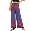 Actieve broek 2024 vrouwen boho yoga rayon vintage bloemen gedrukte brede been lange broek elastische hoge taille vrouw buiten huiskleding