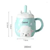 Mugs Ceramic Cartoon Coffee Mug With Lid And Spoon Set Cute Breakfast Milk Office Drinking Water Cup Teacups Drinkware 380ML