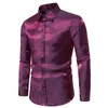 Chemises décontractées pour hommes Club de nuit coloré à manches longues Shirt Party Disco Dance Costume T-shirt Shiny Button Slim Button Tops Club