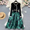 Casual Dresses Elegant Sexy Patchwork V-Neck Long Sleeve Belt Knit Dress Vintage Slim Autumn Winter Ceremonial A-Line Ball Gown