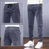 Men's Jeans Mens Elastic Waist Casual Denim Harem Pants Drawstring Spring Autumn Thick Fleece Long Plus Size 5XL Baggy Trousers Q240427