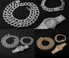 Men039s Jewelry Set 3piece Set Necklace Watch and Bracelet Hip Hop Miami Edge Cuban Chain Gold All Ice Diamond Cz Flas6697693