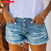 Kvinnors jeans sommarblå kvinnor denimshorts hög midja jean kvinnlig elastisk rippad korta modegata