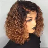Ombre Curly Short Bob Wig Brazilian Curly Human Hair Wigs 13x1 T ЧАСТЬ ДИНЕ В КУРБИ