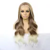 Synthetic Wigs Ombre blonde curly synthetic lace front wig suitable for women ginger brown role-playing long wave no glue Q240427