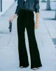 Kvinnor Pants Casual 2024 Spring Autumn Velvet High midja damen Långt mode Slim Solid Color Elegant Flare Byxor