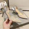 Silver High Heels Sandals Schuhe für Frau 2024 Neue Mode -Mesh -Pailletten Sommer Hollow Braut Hochzeit High Heels Silber Sandalen Party spitzer Luxus Frauen Schuhe