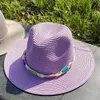 Panama Jazz Hat Summer Men and Women Colorful Sun Outdoor Straw Protection Beach Beaded Accessories 240425