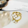 Bijoux de marque Original V Gold Gold plaqué 18k Mijin Clover Van avec anneau d'agate noir fritillaria blanc diamant