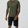 LL Męska koszulka jogi Summer Tennis Sports Short Short Sleeve Szybki suchy oddychający swobodny trening biegowy topy fitness Casual Loose TEE pasujące szorty