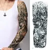 Transfert de tatouage étanche temporaire bras plein bras tatouages hommes femmes jambe cool art noire poisson dragon skull manche grand faux autocollant style paillette 240427